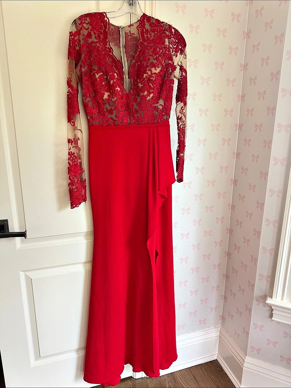 Nicole Bakti Floral Lace Maxi Dress in Red XS Like New